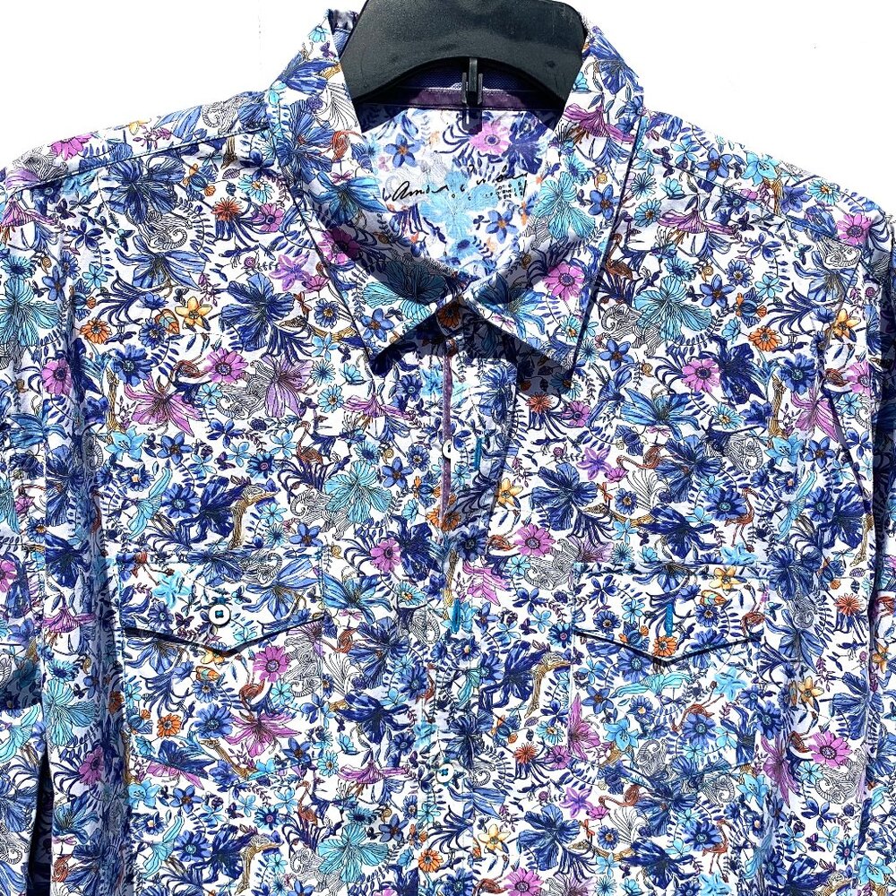 Arnold Zimburg Hollywood Men’s Floral Flip Cuff 100% Cotton Button Up XXL - Picture 2 of 10